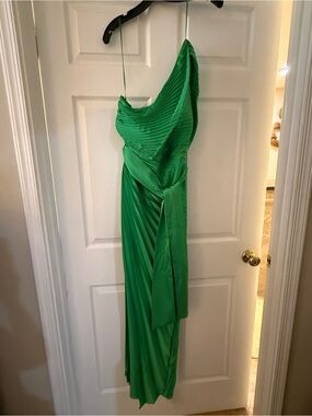 Milly One-Shoulder Emerald Green Draped Evening Gown. New with Tags.